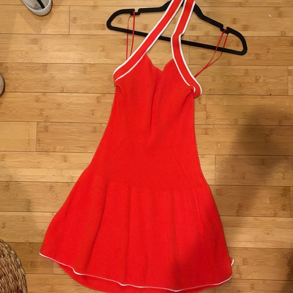 Anthropologie Daily Practice Red Halter Dress with White Trim